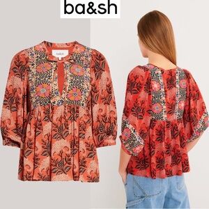 BA&SH Garry Blouse Orange Boho Top 70s Peasant Folk Festival Western Moroccan 0